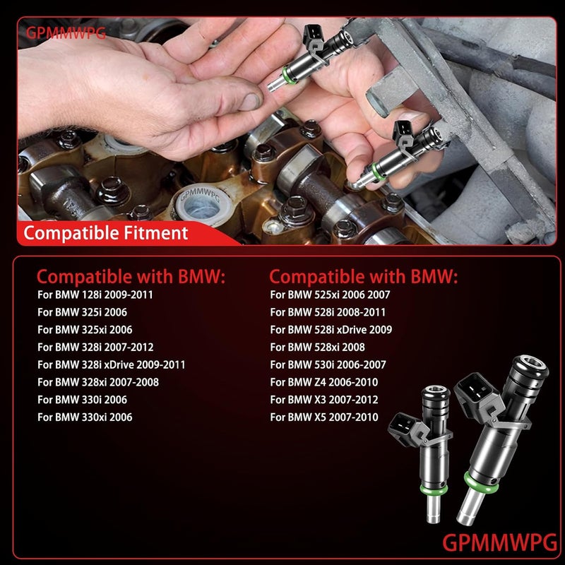 GPMMWPG 6Pcs Fuel Injectors 7531634 FJ748 Injector 6Holes Compatible with BMW 328i 330i 530i 128i X3 X5 Z4 525i 528i 325xi 2006 2007 2008 2009 2010 2011 2012 3.0L Engine 13537531634 Set of 6 - Image 2